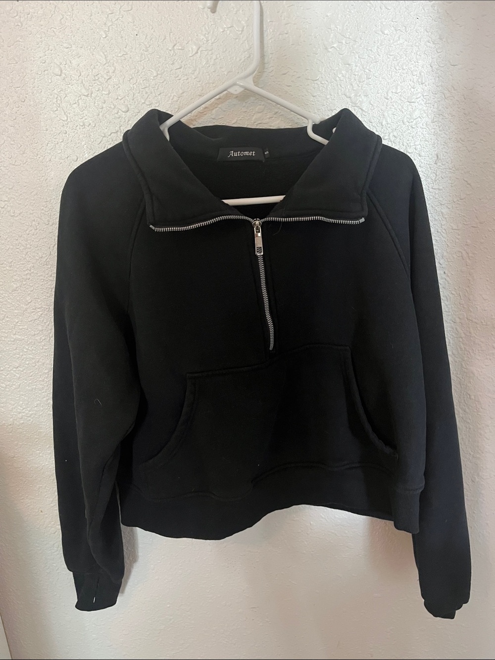 Black Cropped Half-Zip Hoodie Sweatshirt